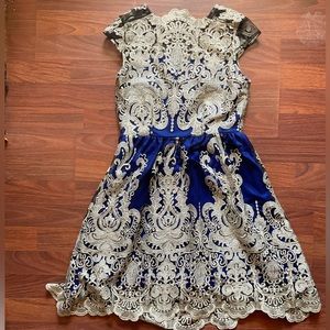 Formal Royal Blue Dress with White Glittery Lacing